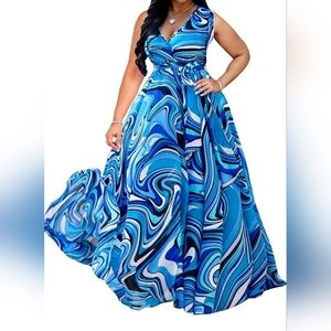 lvenzse Womens Maxi Dress Boho Chiffon Floral Printed Long Party Dresses